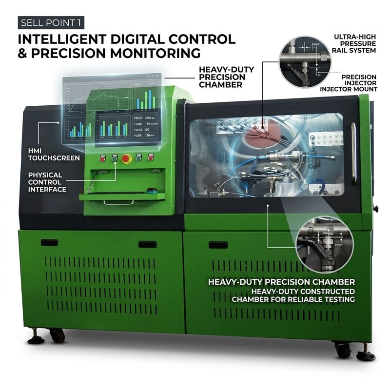 CRB-D1500 コモンレールポンプテストベンチ、耐久性の高いファン冷却、50,000 時間以上の稼働時間と簡素化された PLC 制御を搭載